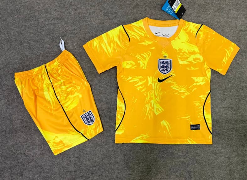 Kids England 2026 Goalkeeper Yellow Soccer Jersey And Shorts