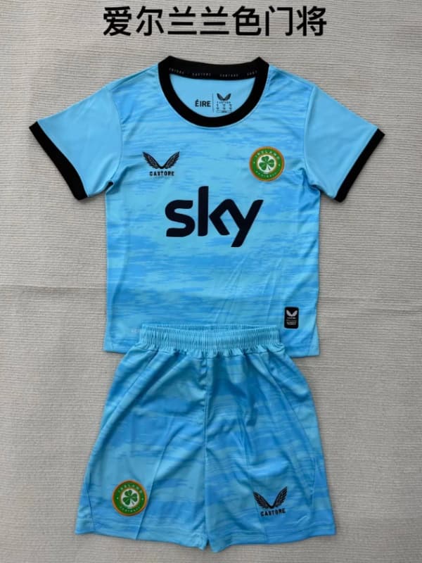 Kids Ireland 2026 Goalkeeper Blue Soccer Jersey And Shorts