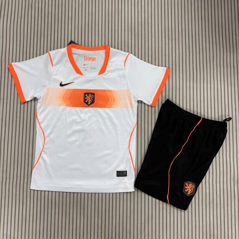 Kids Netherlands 2026 World Cup Away Soccer Jersey And Shorts