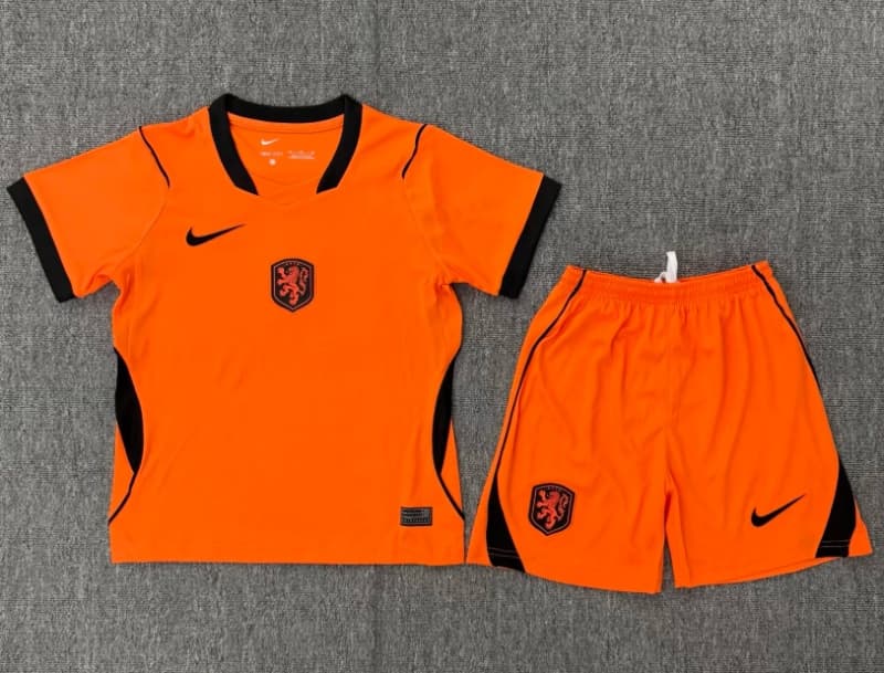 Kids Netherlands 2026 World Cup Home Soccer Jersey And Shorts