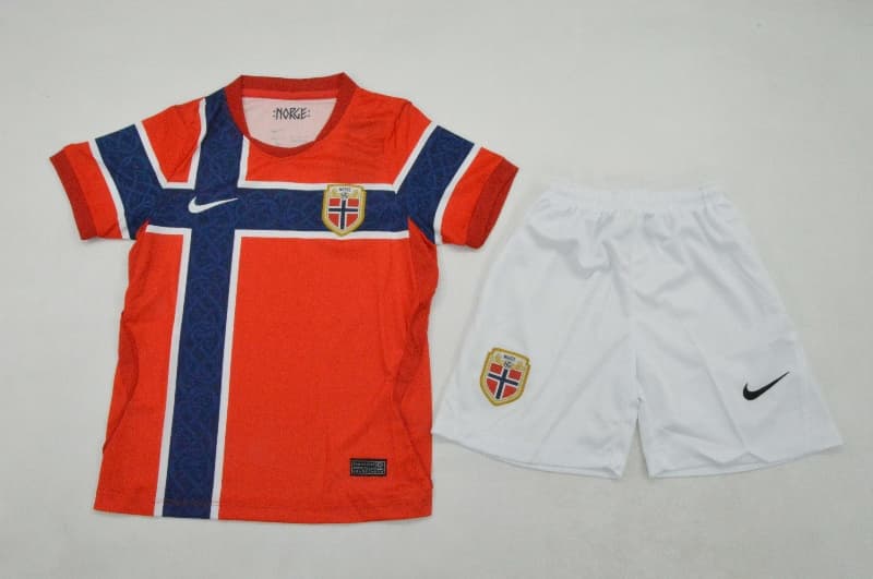 Kids Norway 2026 World Cup Home Soccer Jersey And Shorts