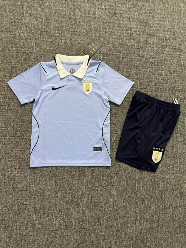 Kids Uruguay 2026 World Cup Home Soccer Jersey And Shorts