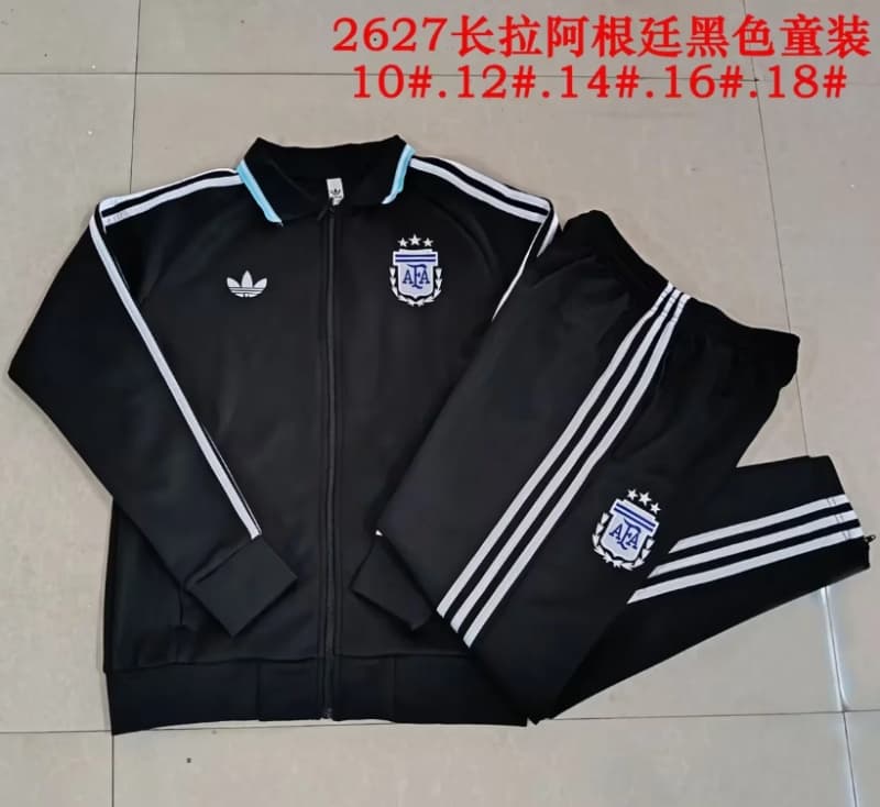 Kids AAA Quality Argentina 2026 Black Soccer Tracksuit
