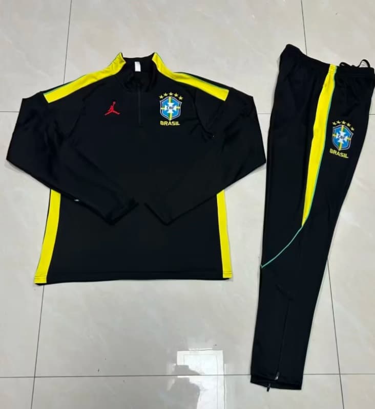 Kids AAA Quality Brazil 2026 Black Soccer Tracksuit