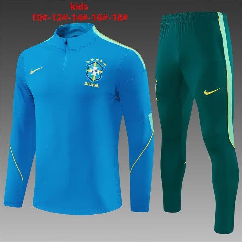 Kids AAA Quality Brazil 2026 Blue Soccer Tracksuit