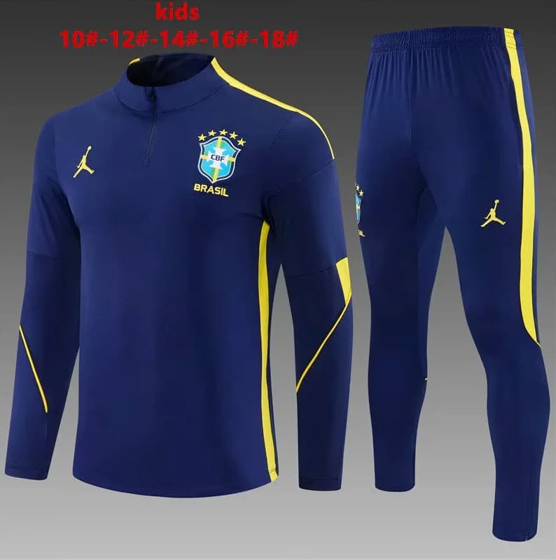 Kids AAA Quality Brazil 2026 Dark Blue Soccer Tracksuit