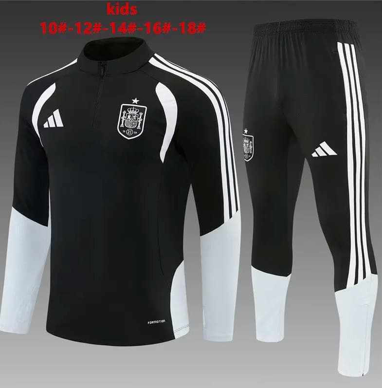 Kids AAA Quality Spain 2026 Black Soccer Tracksuit