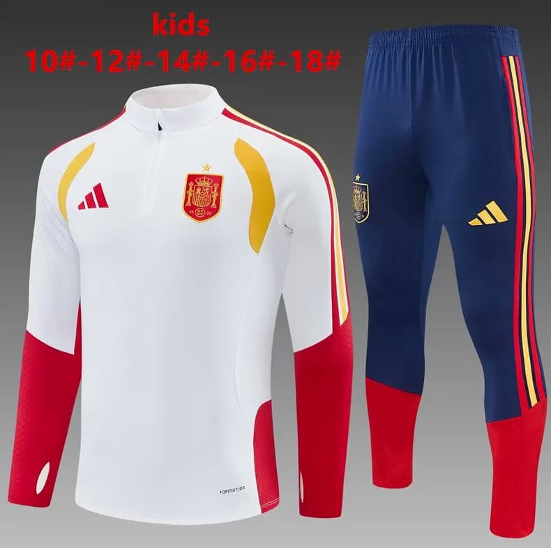 Kids AAA Quality Spain 2026 White Soccer Tracksuit