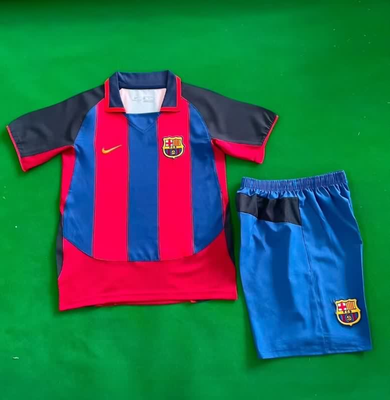 Kids Barcelona 2003/04 Home Soccer Jersey And Shorts