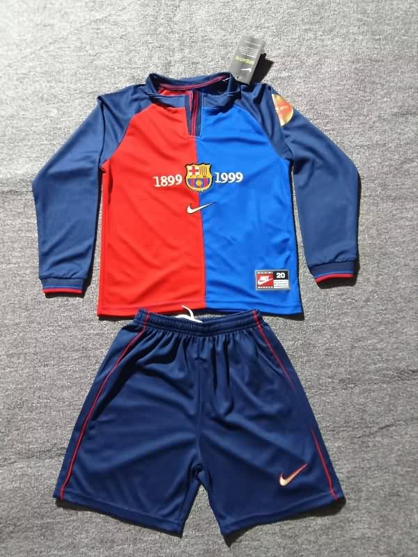 Kids Barcelona 1999/00 Home Long Sleeve Soccer Jersey And Shorts