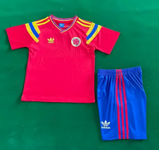 Kids Colombia 1990 Away Soccer Jersey And Shorts