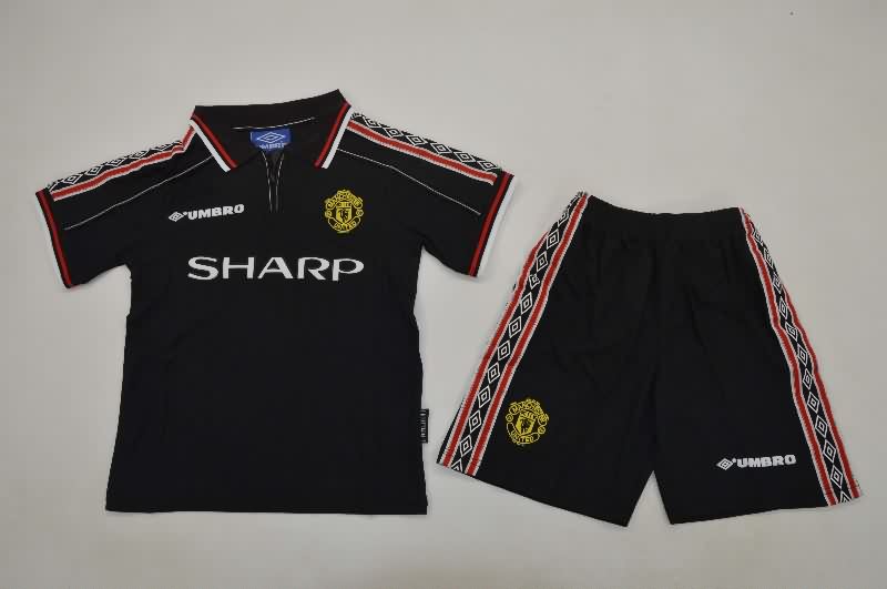 Kids Manchester United 1999 Black Soccer Jersey And Shorts