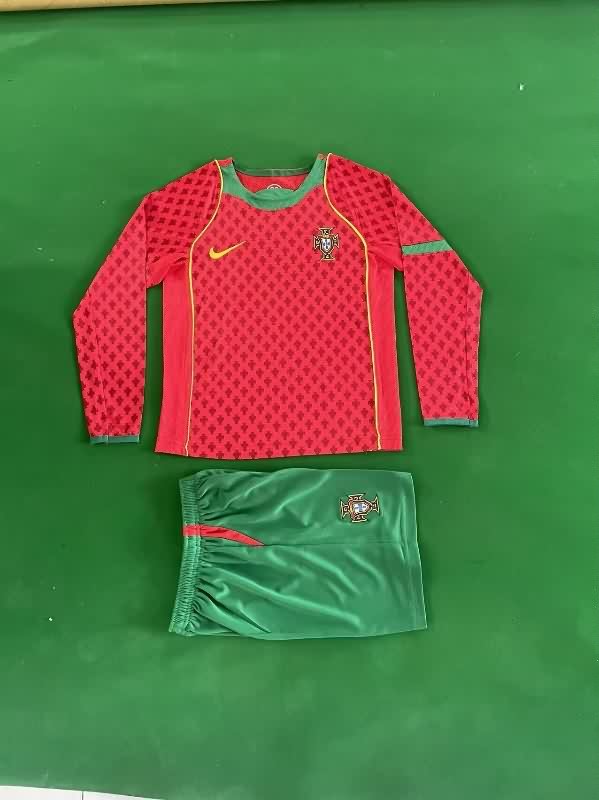 Kids Portugal 2004 Home Long Sleeve Soccer Jersey And Shorts