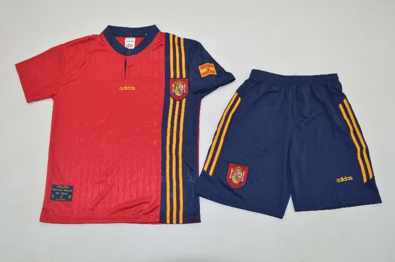 Kids Spain 1996 Home Soccer Jersey And Shorts