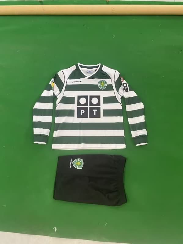 Kids Sporting Lisbon 2001/03 Home Long Sleeve Soccer Jersey And Shorts