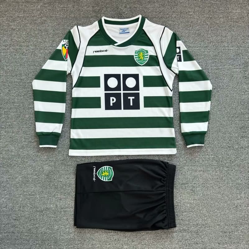 Kids Sporting Lisbon 2002/03 Home Long Sleeve Soccer Jersey And Shorts